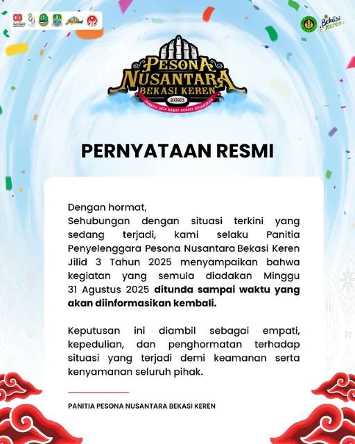 Kegiatan Pesona Nusantara Bekasi Keren Jilid 3 Tahun 2025 DITUNDA